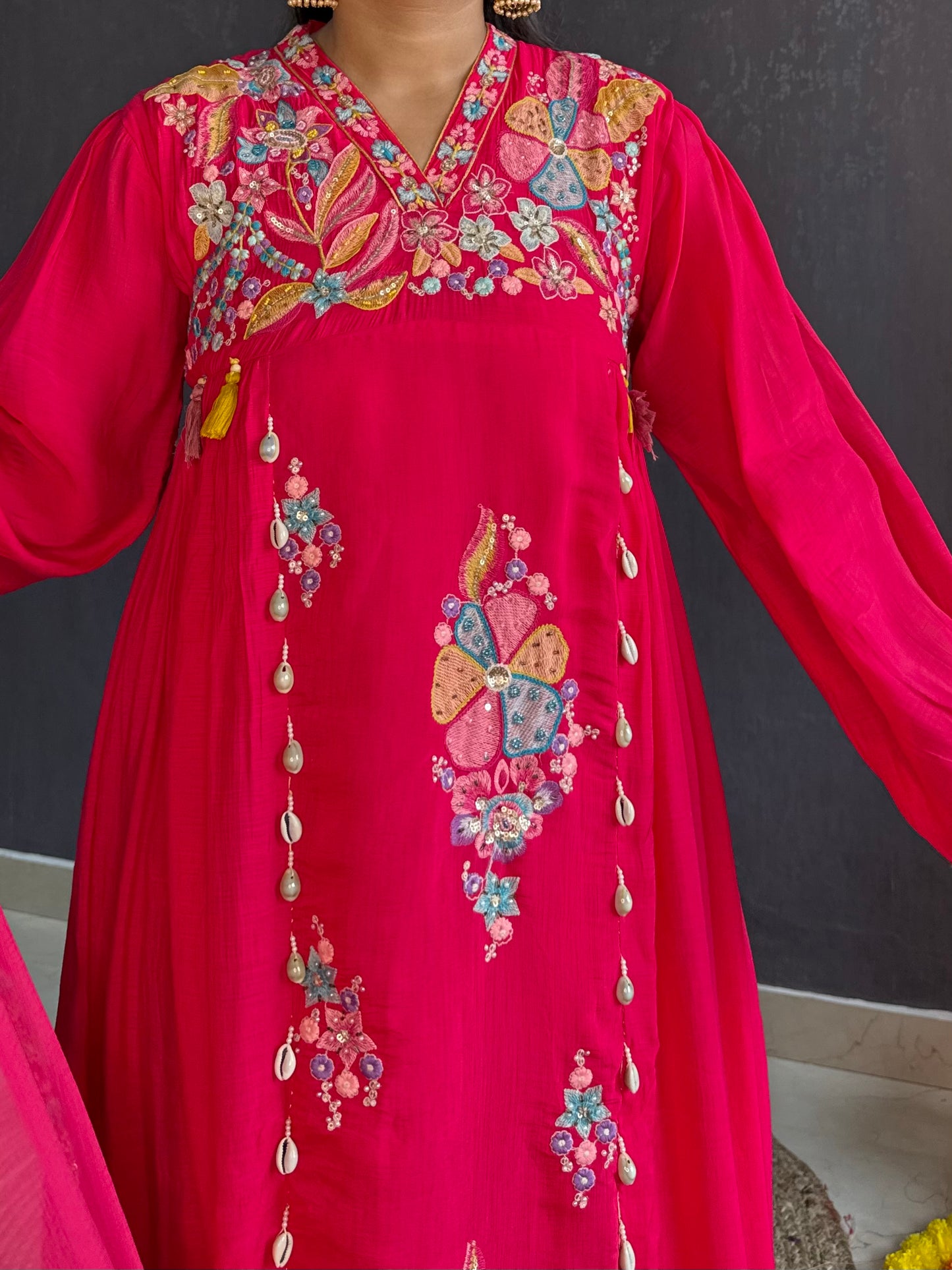 Mal cotton silk embroidered handwork Anarkali