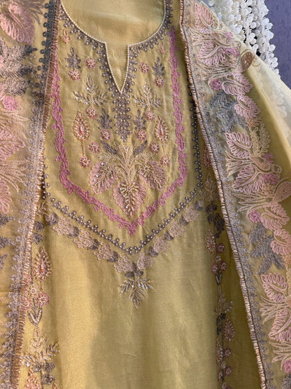 Premium tissue linen silk hand embroidered suit