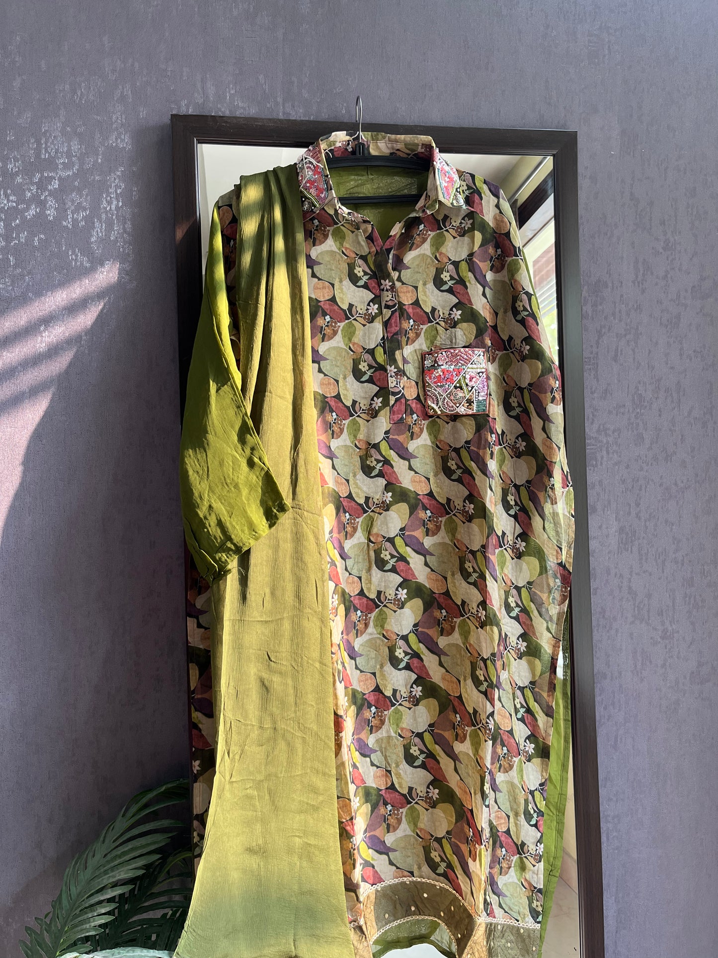 Floral organza handwork coordset