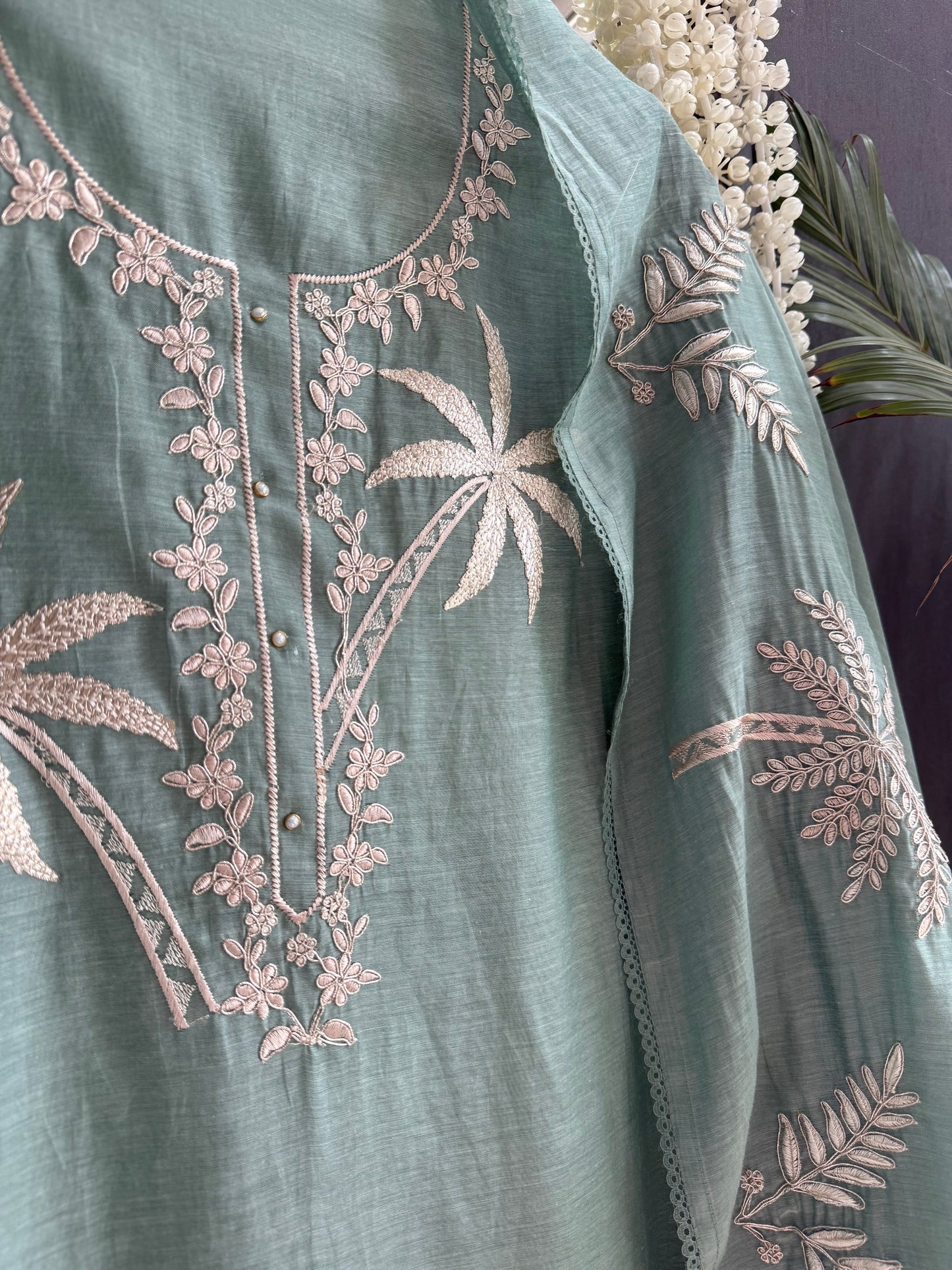 Luxurious Mul chanderi tropical trees suit