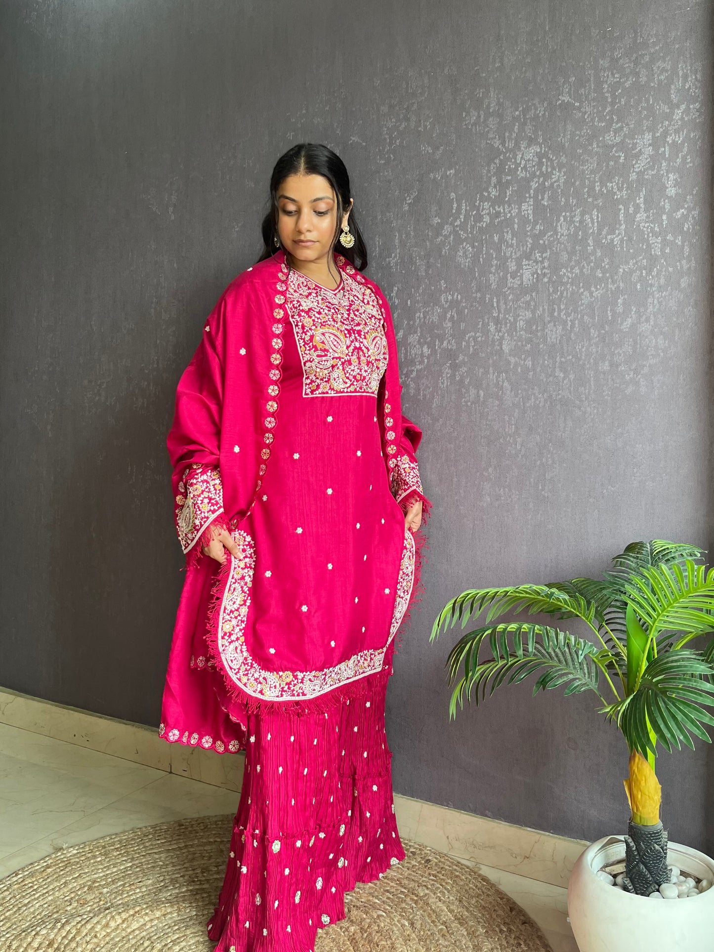 Silk embroidered shrara  suit