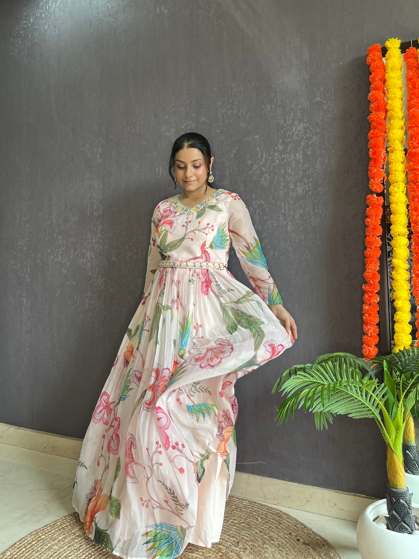 Floral handwork Anarkali dress