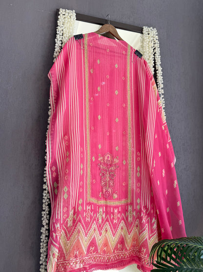 Premium Burberry silk ikkat handwork suit