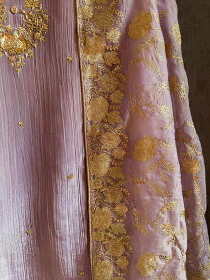 Luxurious crush tissue zardozi embroidered suit