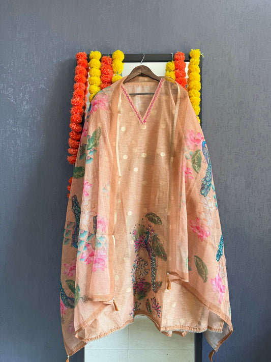 Kota benarsi peacock kantha work suit