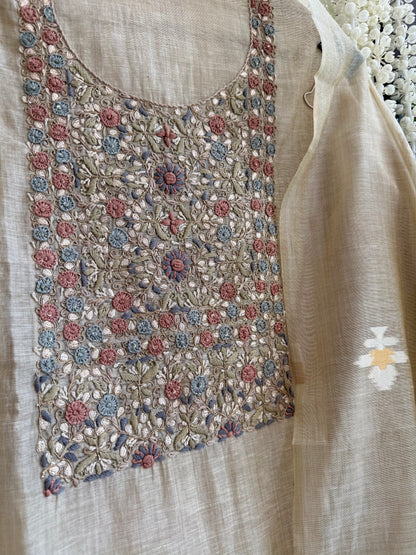 Linen gota frenchknot suit