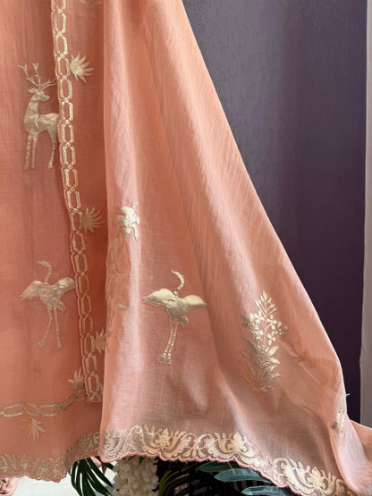 Luxurious Mul chanderi appliqué work suit