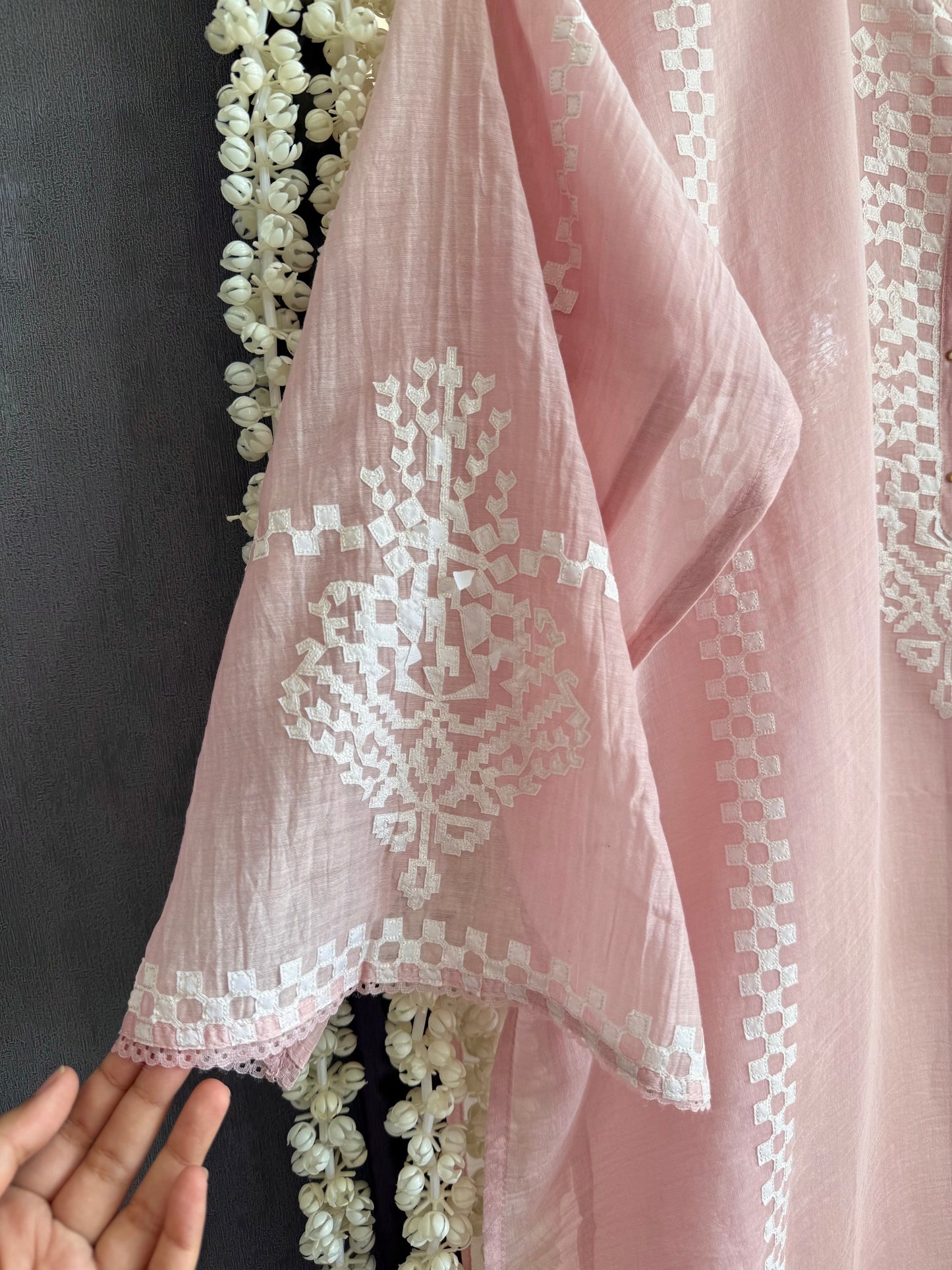 Luxurious Mul chanderi appliqué work suit