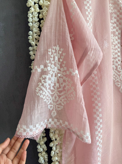 Luxurious Mul chanderi appliqué work suit