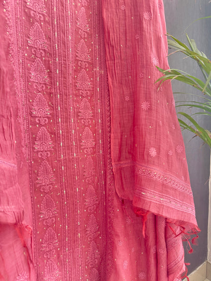 Luxurious Mul chanderi lucknowi handwork suit