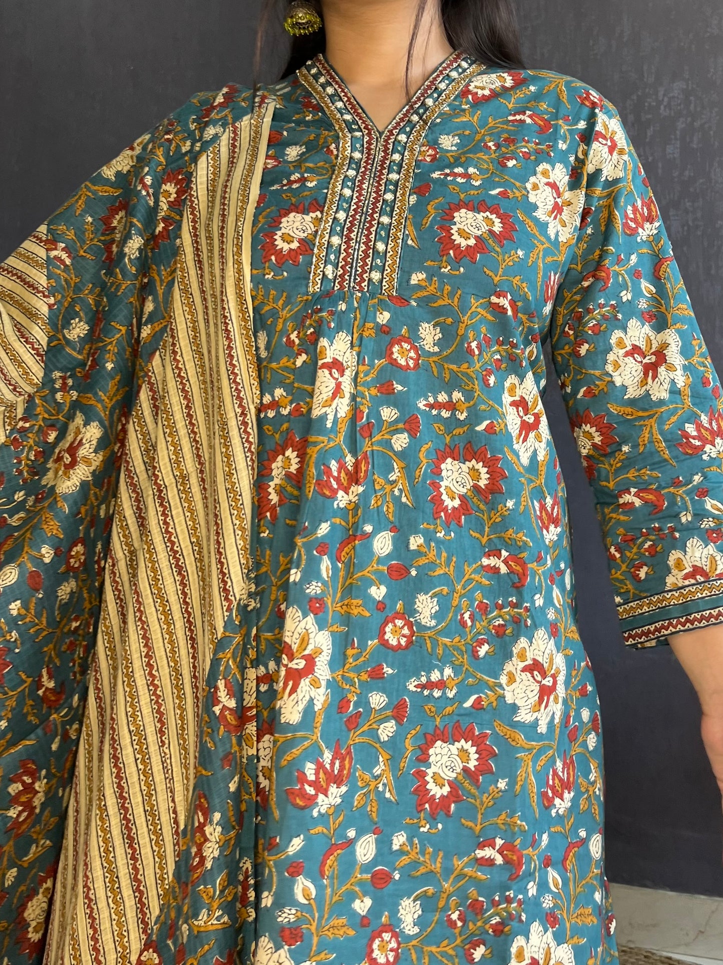 Mulmul cotton printed suit