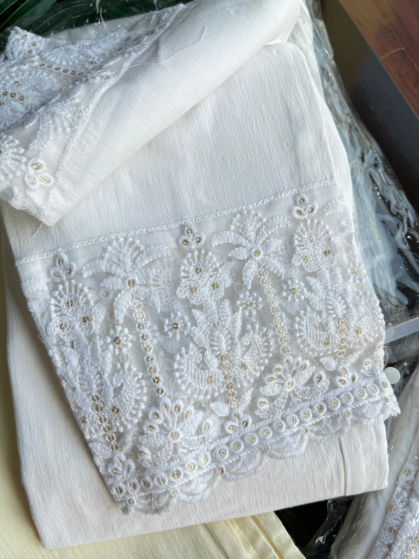 Lucknowi embroidered Cotton lycra pants