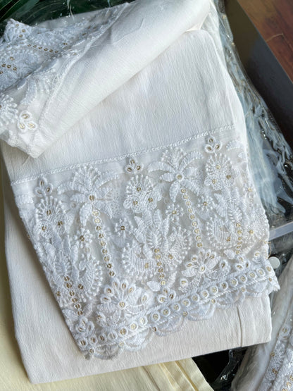 Lucknowi embroidered Cotton lycra pants
