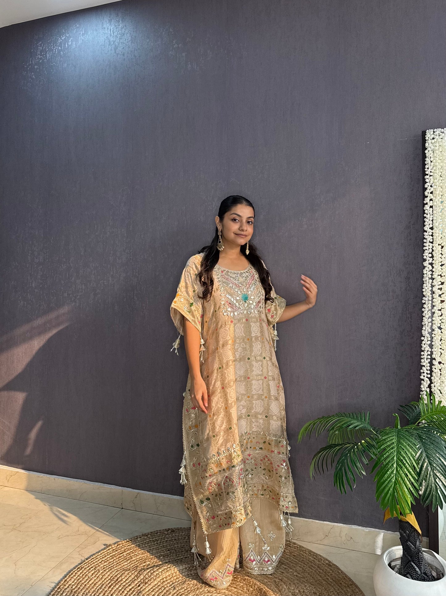 Luxurious gharchola bandhej kaftan set