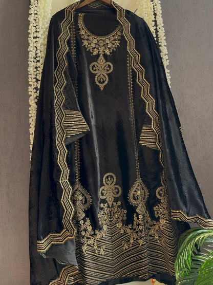 Velvet Marori Aari work Anarkali suit