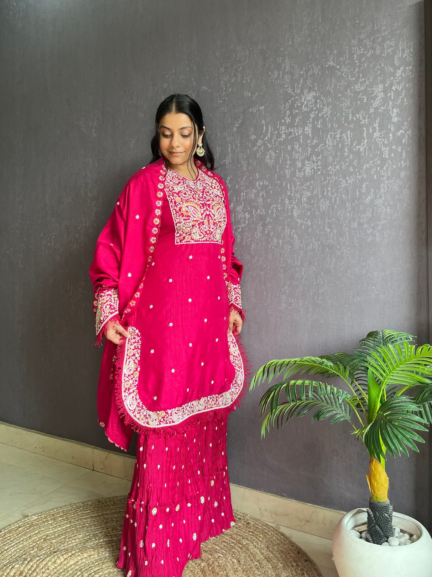 Silk embroidered shrara  suit