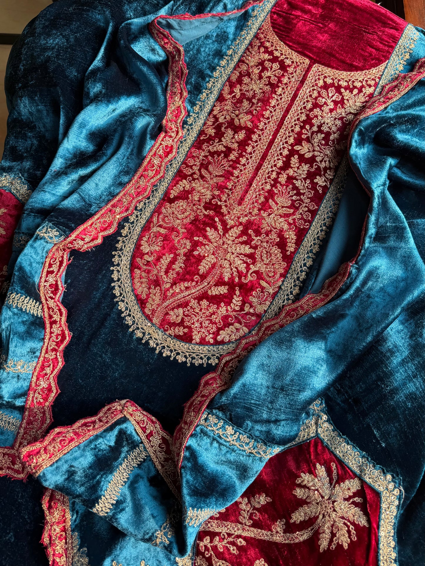 Velvet Front back Marori Aari work suit