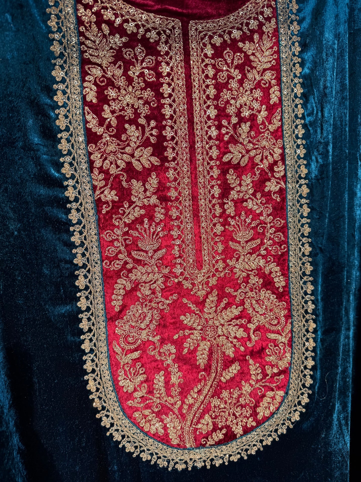 Velvet Front back Marori Aari work suit