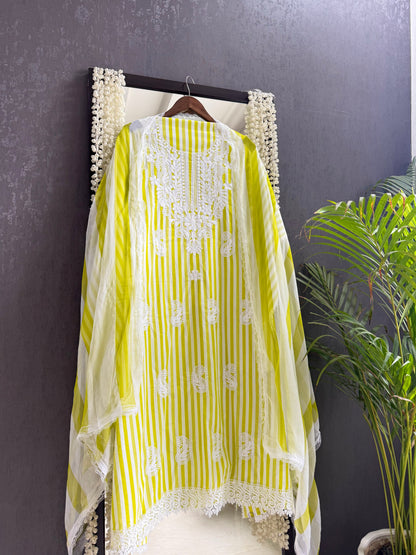 Striped cotton Lucknowi suit