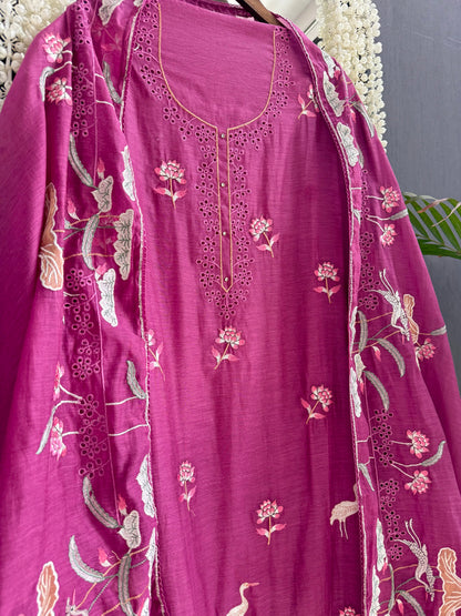 Luxurious Mul chanderi flamingos suit