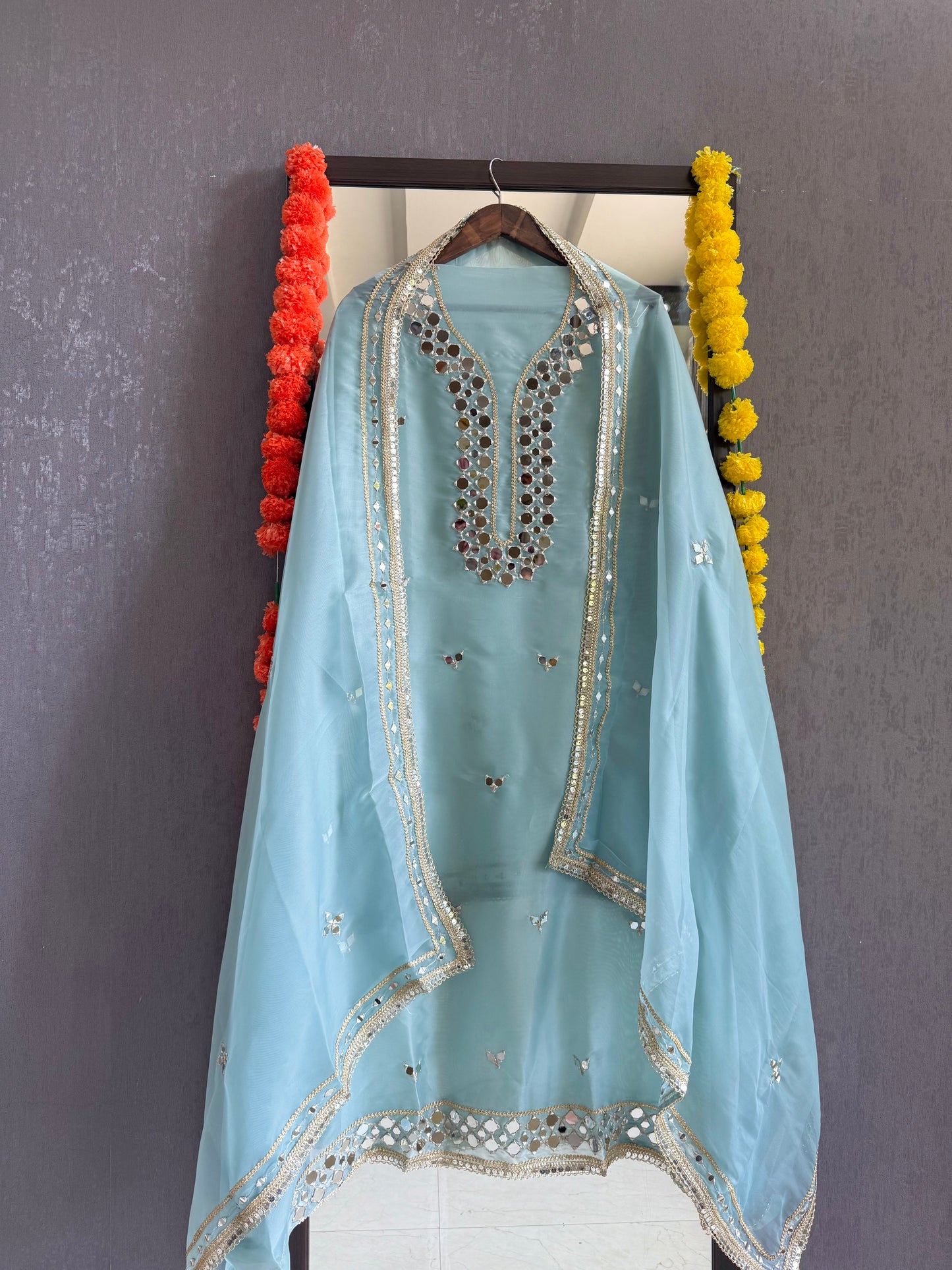 Premium Mirror work organza suit