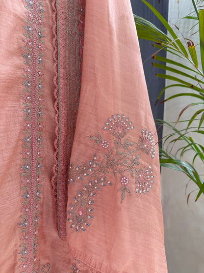 Luxurious Mul chanderi antique dori sitara suit