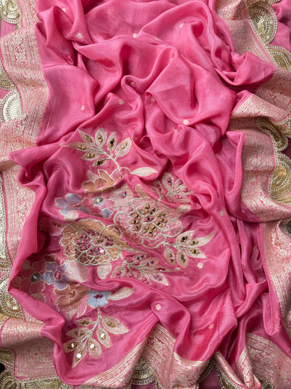 Premium Mirror work tissue benarsi suit