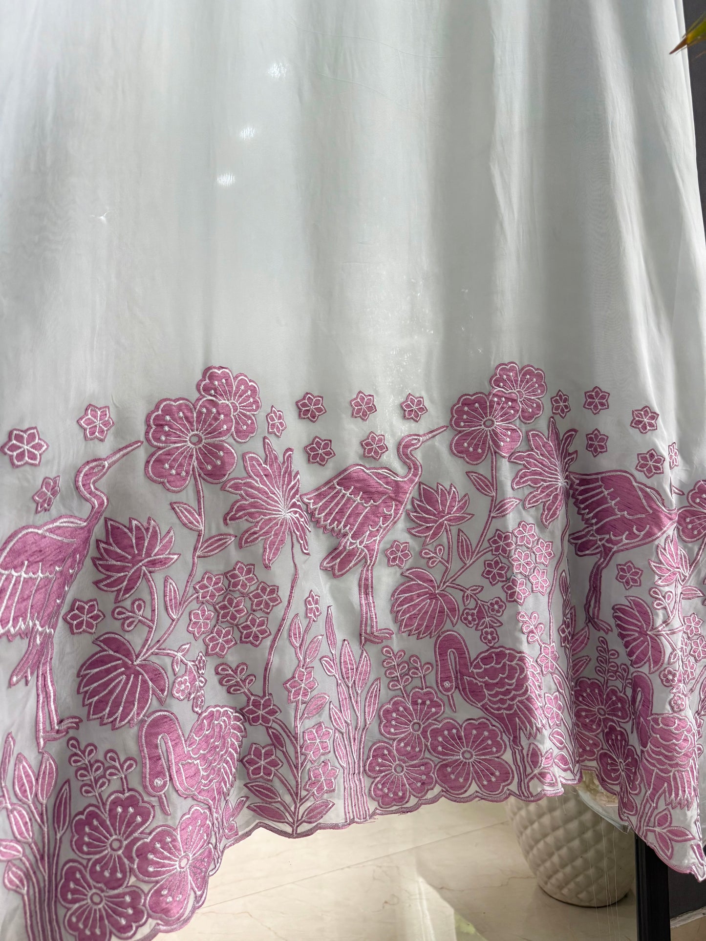 Organza appliqué work flamingos suit