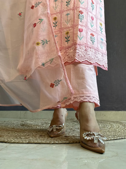 Cotton checked floral designer suit