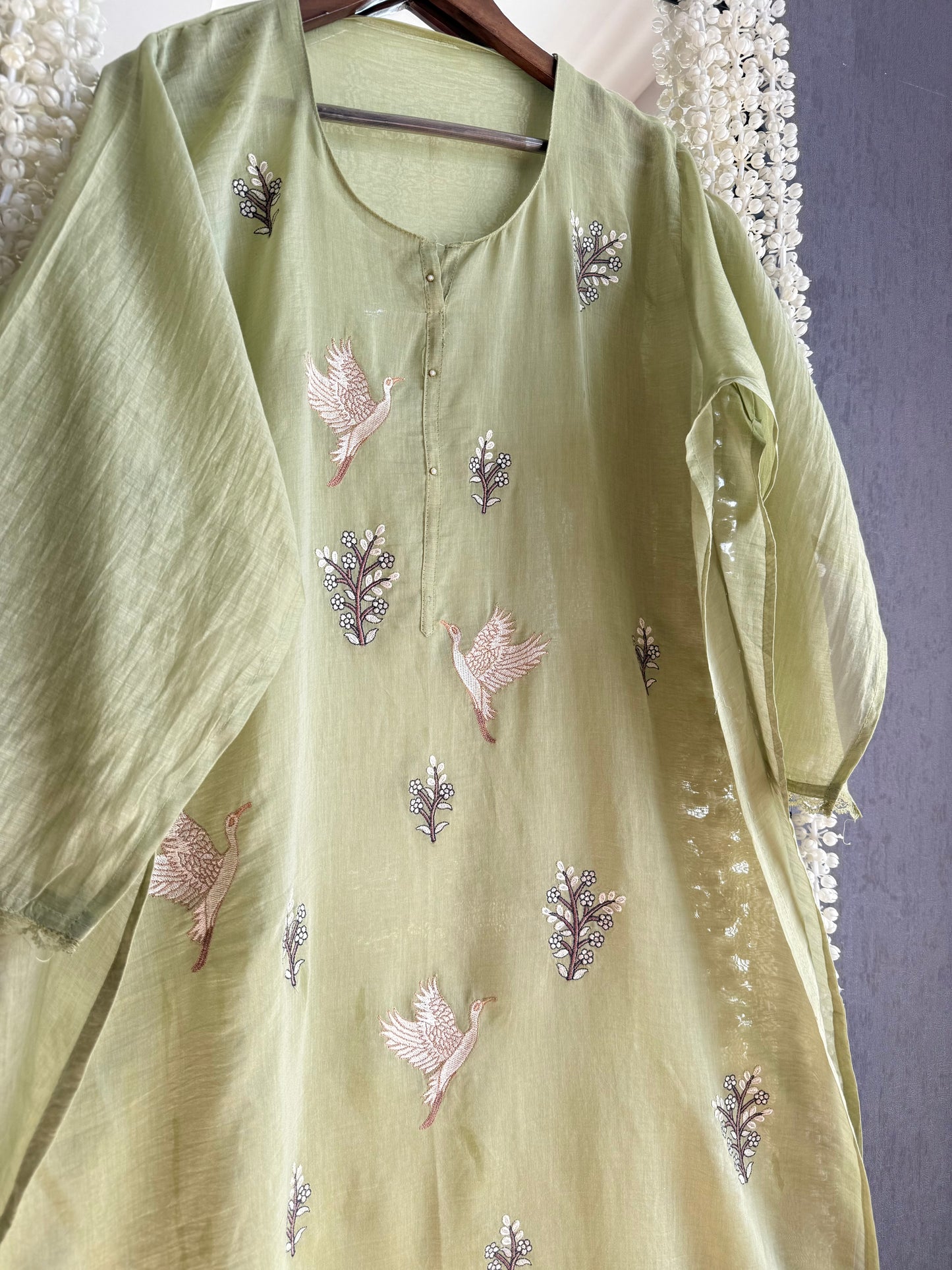 Luxurious Mul chanderi deers swans suit