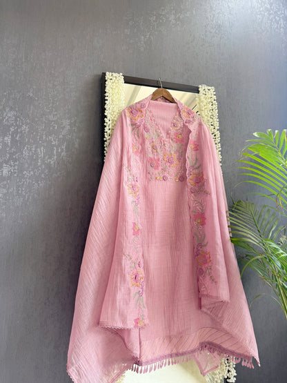 Luxurious Mul chanderi threadwork 3d floral suit