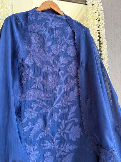 Luxurious organza appliqué work birds suit