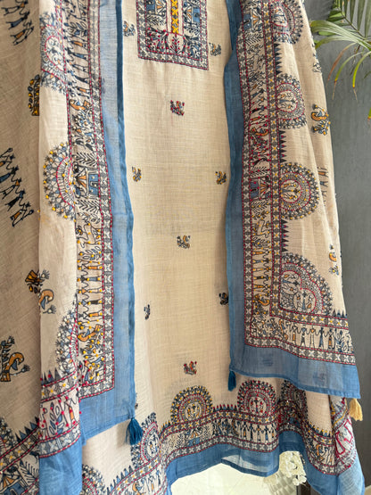 Linen worli art  Kantha work suit