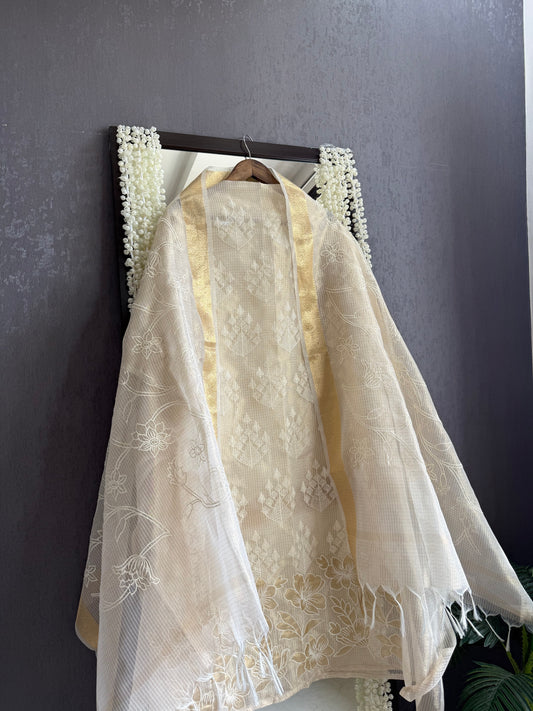Zari Kota doria appliqué embroidered suits