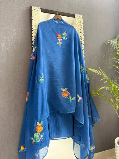 Luxurious Mul chanderi Frenchknot mirror work suit