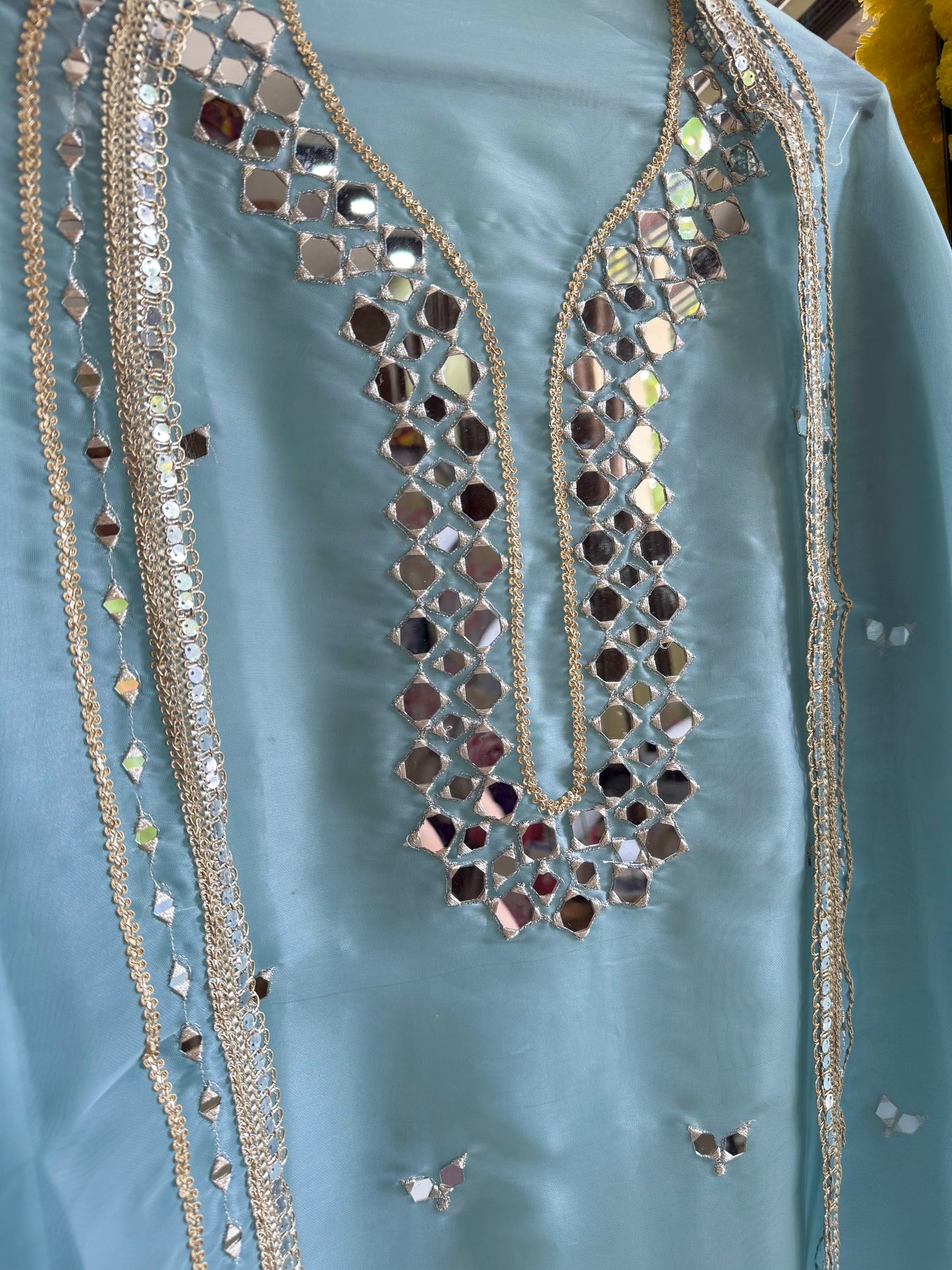Premium Mirror work organza suit