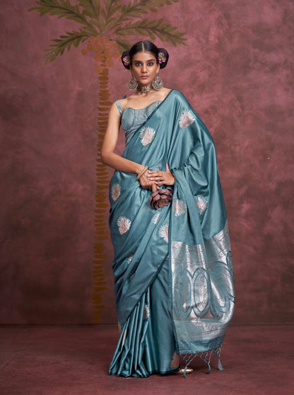 Soft satin silk benarsi panther saree