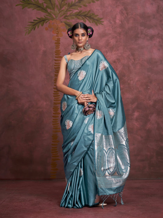 Soft satin silk benarsi panther saree