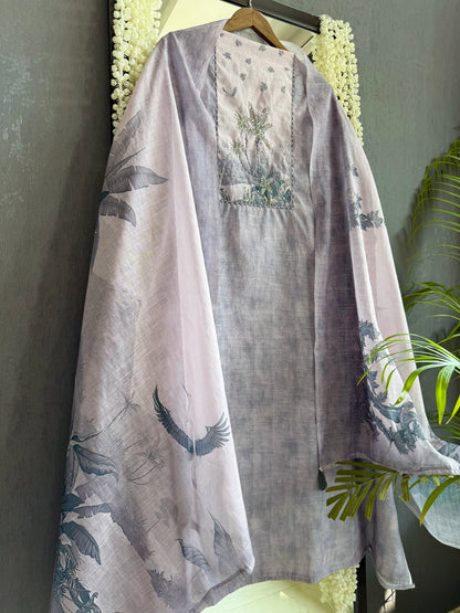 Linen flamingos handwork suit