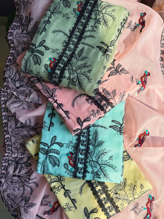 Kota doria birds embroidered suits