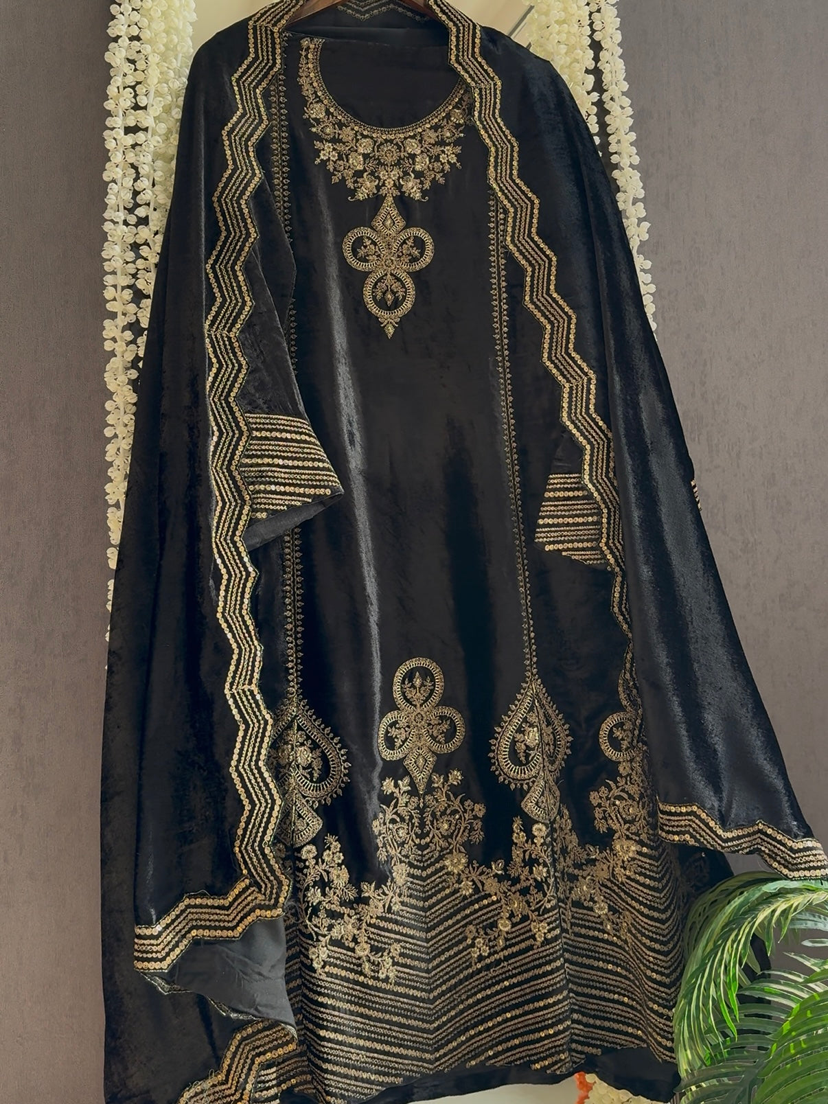 Velvet Marori Aari work Anarkali suit