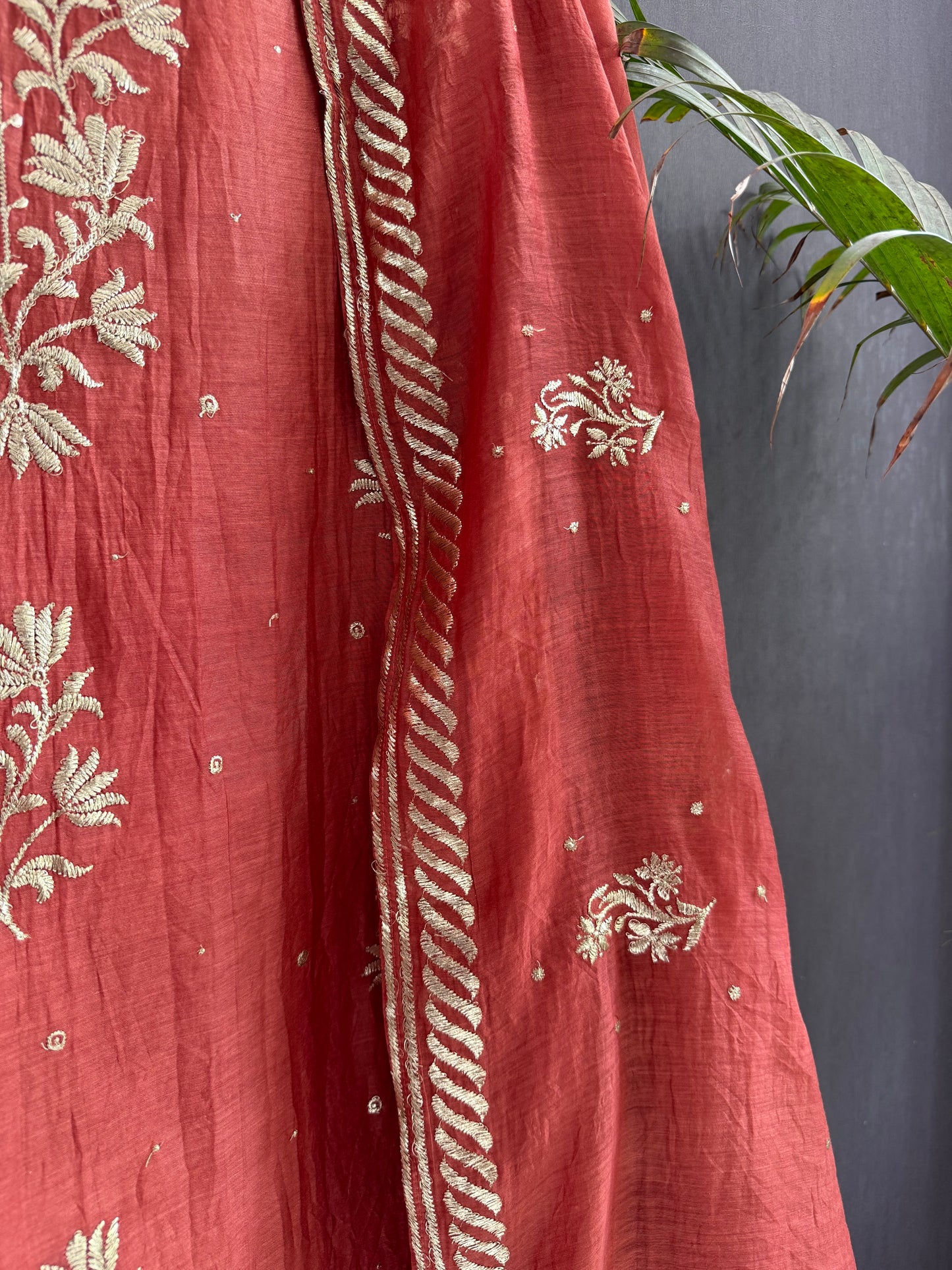 Luxurious Mul chanderi pitta work suit