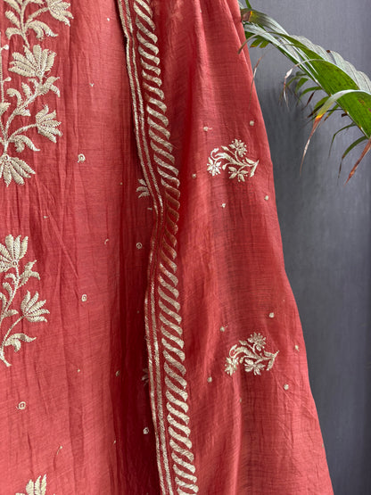 Luxurious Mul chanderi pitta work suit