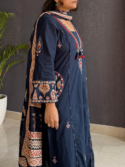 Pure cotton ajrakh suit set