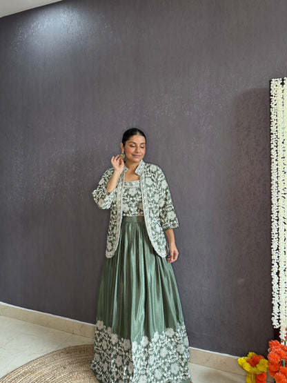 Lehenga jacket lucknowi embroidered dress
