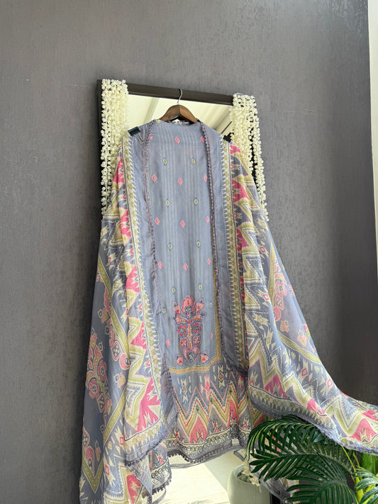 Premium Burberry silk ikkat handwork suit