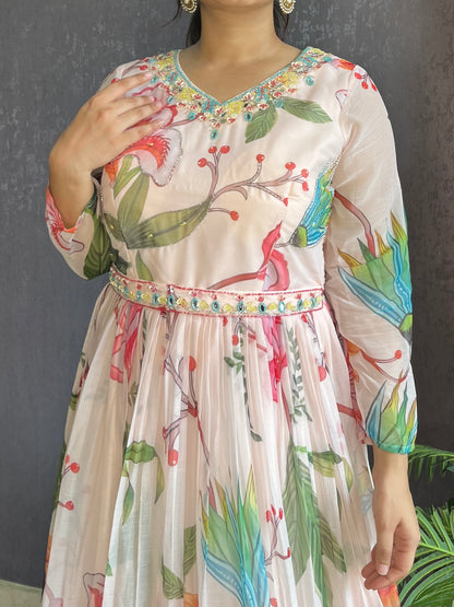 Floral handwork Anarkali dress