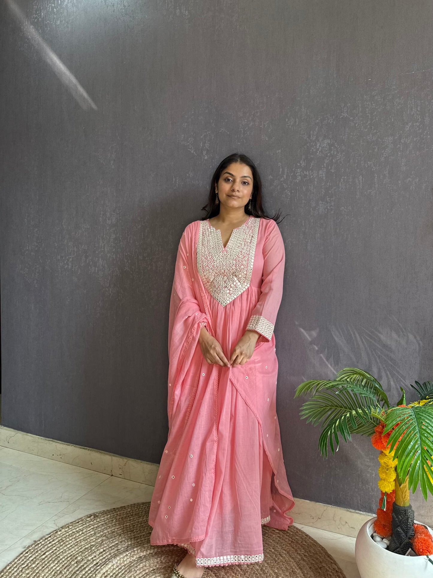 Mal cotton mirror embroidered Anarkali
