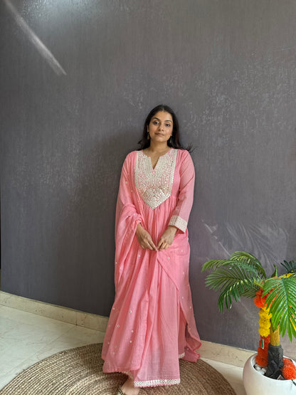 Mal cotton mirror embroidered Anarkali
