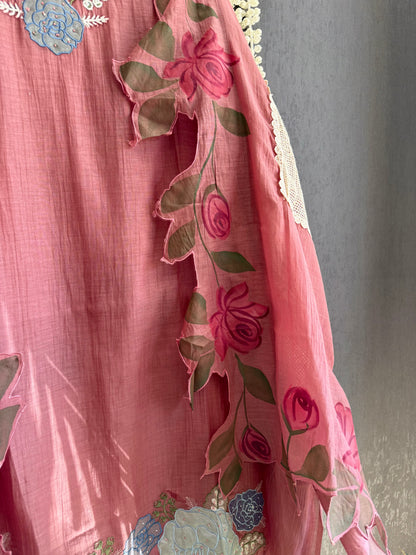 Luxurious Mul chanderi handpainted florals suit
